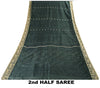 Sanskriti Vintage Green Pure Silk Saree Hand Woven Sari West Bengal 6+YD Fabric