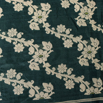 Sanskriti Vintage Green Pure Silk Saree Hand Woven Sari West Bengal 6+YD Fabric