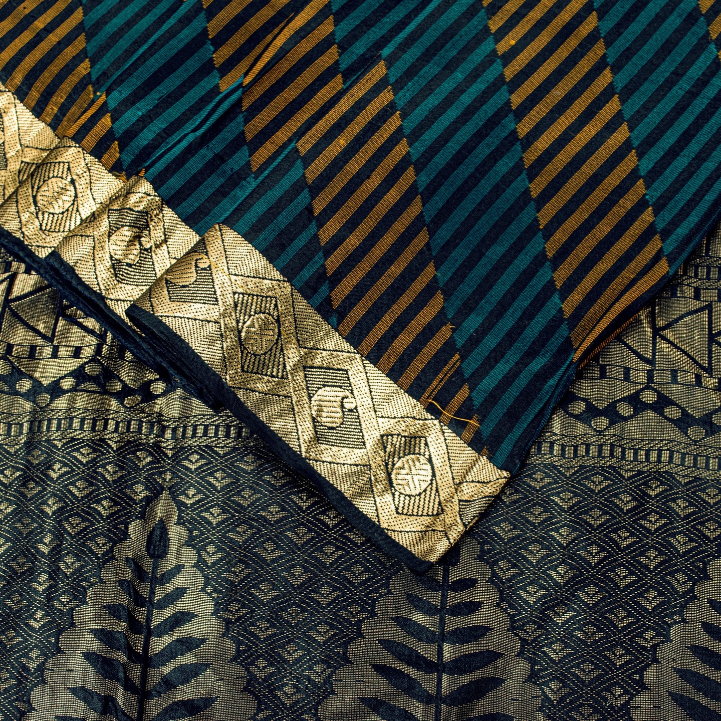 Sanskriti Vintage Black Pure Silk Saree Golden Woven Sari 5.5+YD Craft Fabric