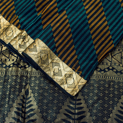 Sanskriti Vintage Black Pure Silk Saree Golden Woven Sari 5.5+YD Craft Fabric