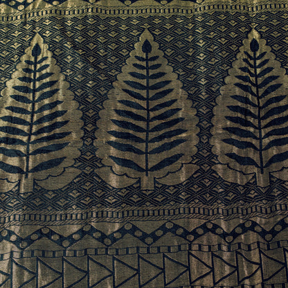 Sanskriti Vintage Black Pure Silk Saree Golden Woven Sari 5.5+YD Craft Fabric