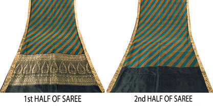Sanskriti Vintage Black Pure Silk Saree Golden Woven Sari 5.5+YD Craft Fabric