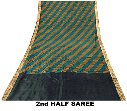 Sanskriti Vintage Black Pure Silk Saree Golden Woven Sari 5.5+YD Craft Fabric