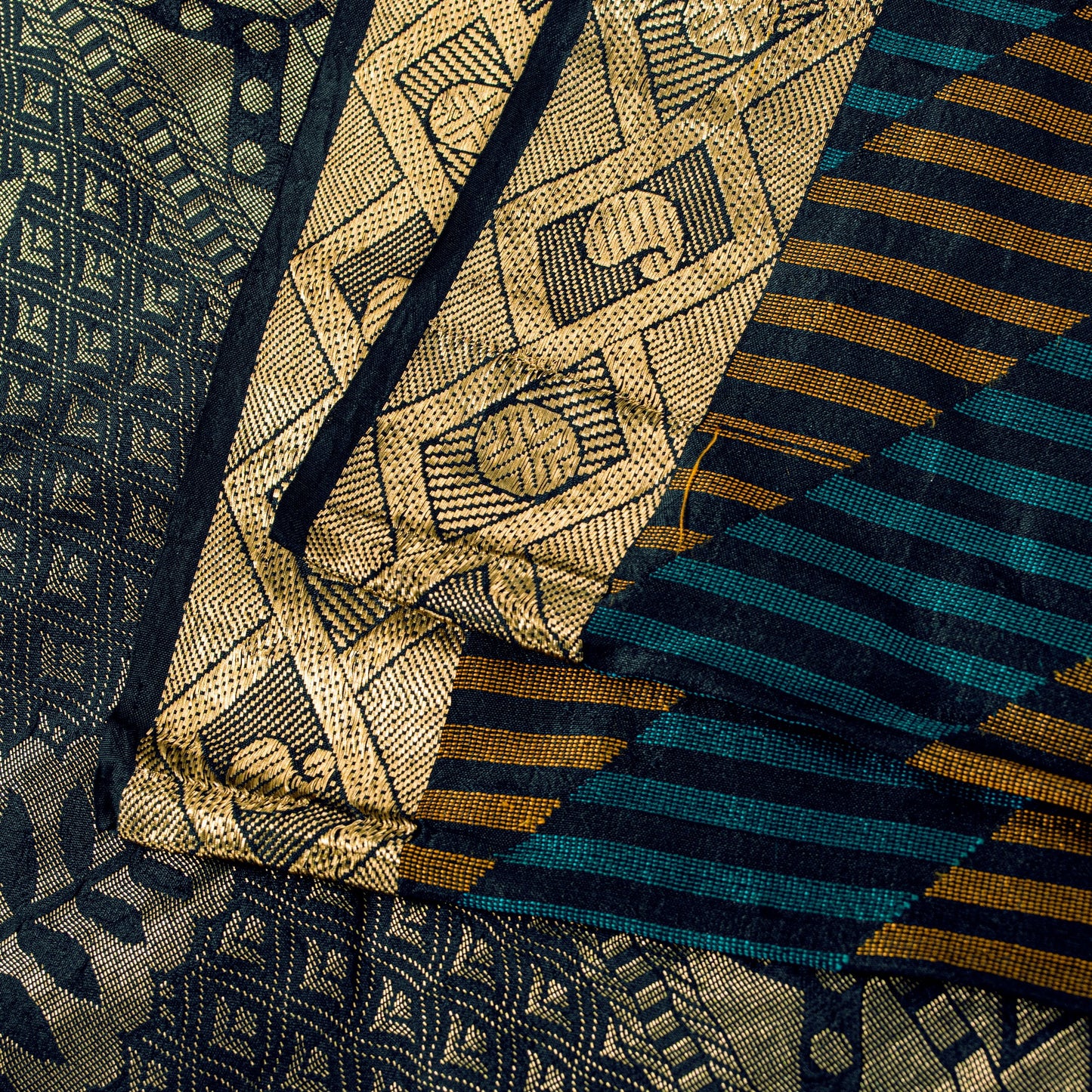 Sanskriti Vintage Black Pure Silk Saree Golden Woven Sari 5.5+YD Craft Fabric