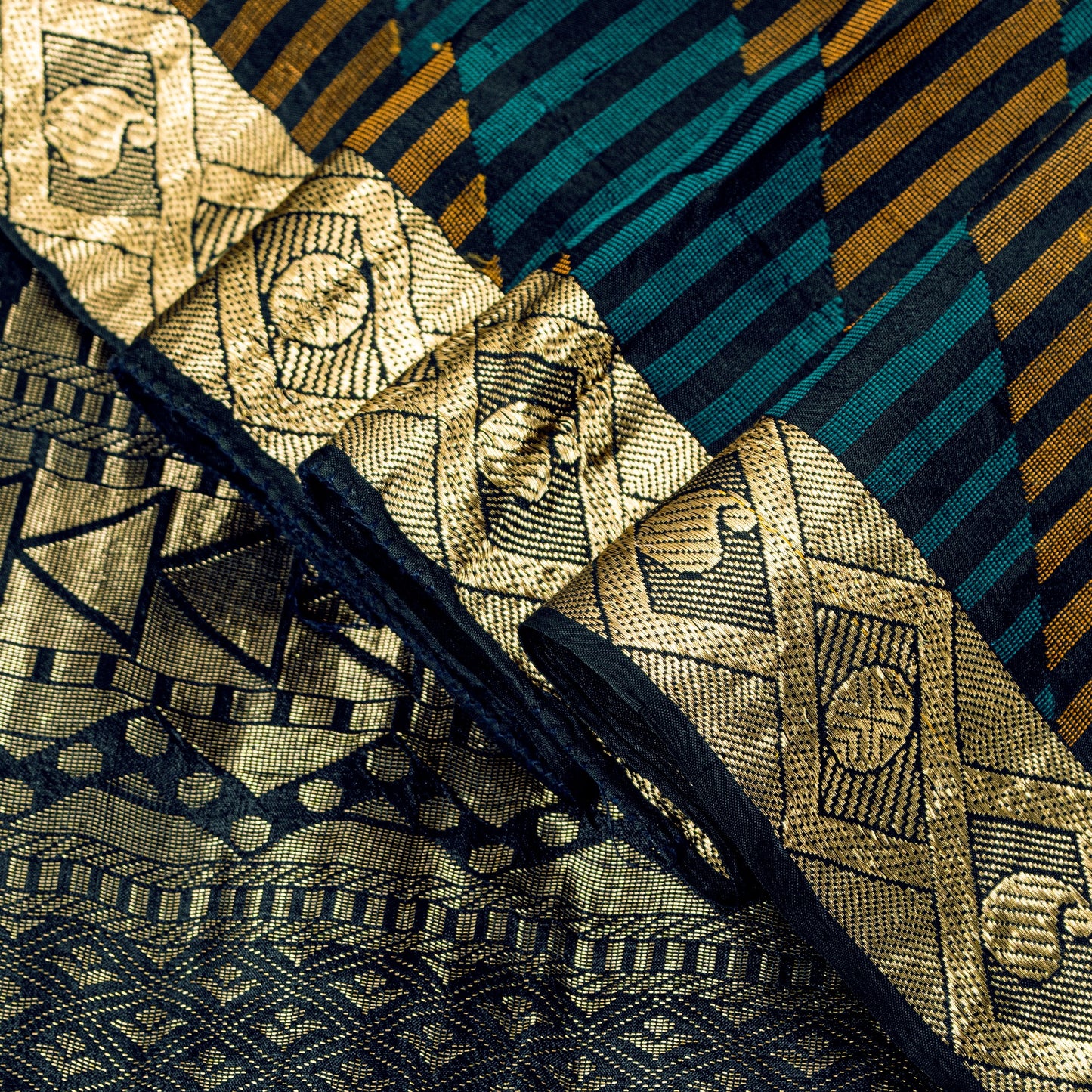 Sanskriti Vintage Black Pure Silk Saree Golden Woven Sari 5.5+YD Craft Fabric