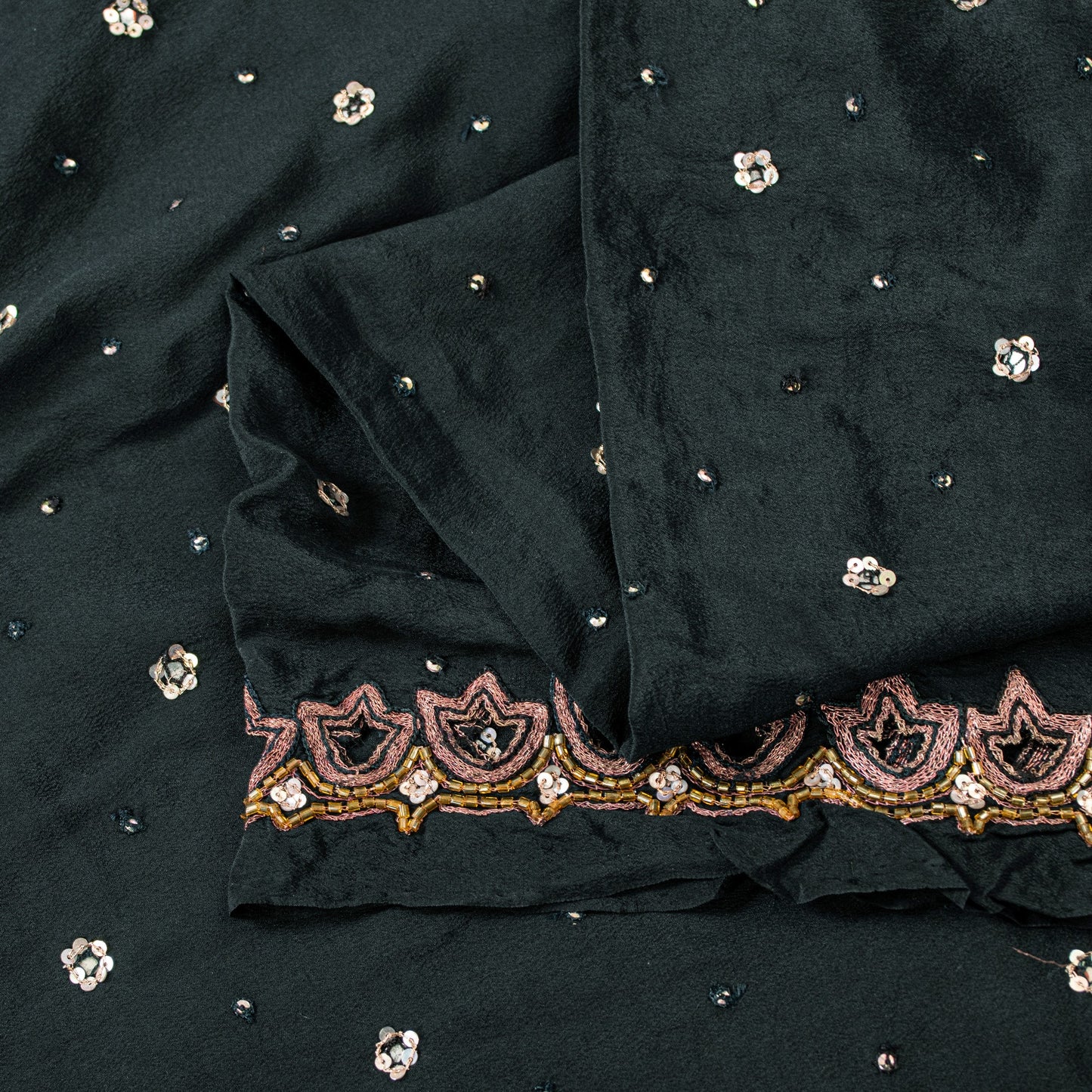 Sanskriti Vintage Black Pure Crepe Saree Hand Embroidered Sequins 5.5+YD Fabric