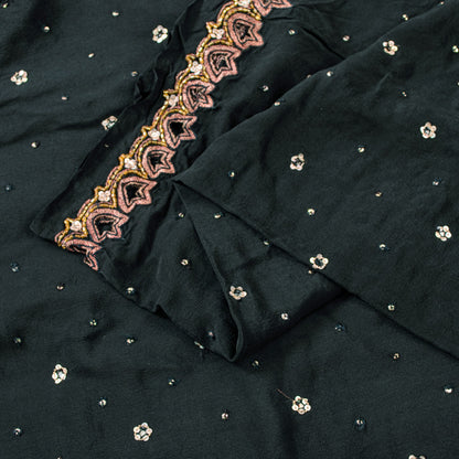Sanskriti Vintage Black Pure Crepe Saree Hand Embroidered Sequins 5.5+YD Fabric