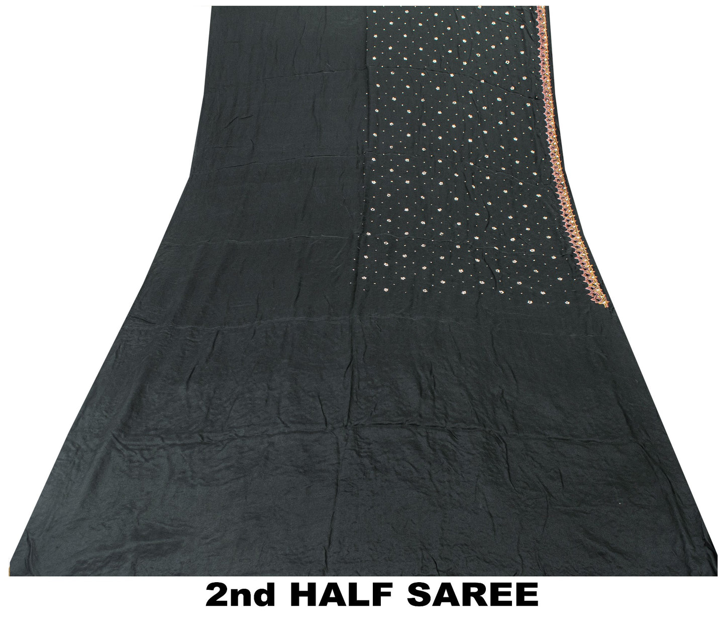 Sanskriti Vintage Black Pure Crepe Saree Hand Embroidered Sequins 5.5+YD Fabric