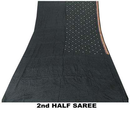 Sanskriti Vintage Black Pure Crepe Saree Hand Embroidered Sequins 5.5+YD Fabric
