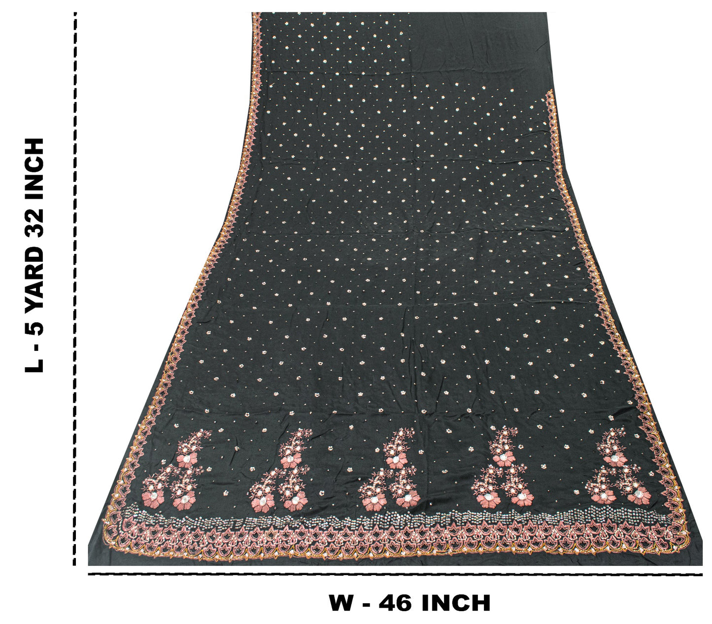 Sanskriti Vintage Black Pure Crepe Saree Hand Embroidered Sequins 5.5+YD Fabric