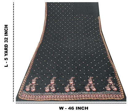 Sanskriti Vintage Black Pure Crepe Saree Hand Embroidered Sequins 5.5+YD Fabric