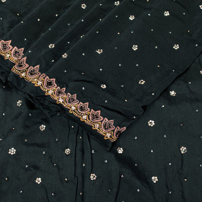 Sanskriti Vintage Black Pure Crepe Saree Hand Embroidered Sequins 5.5+YD Fabric