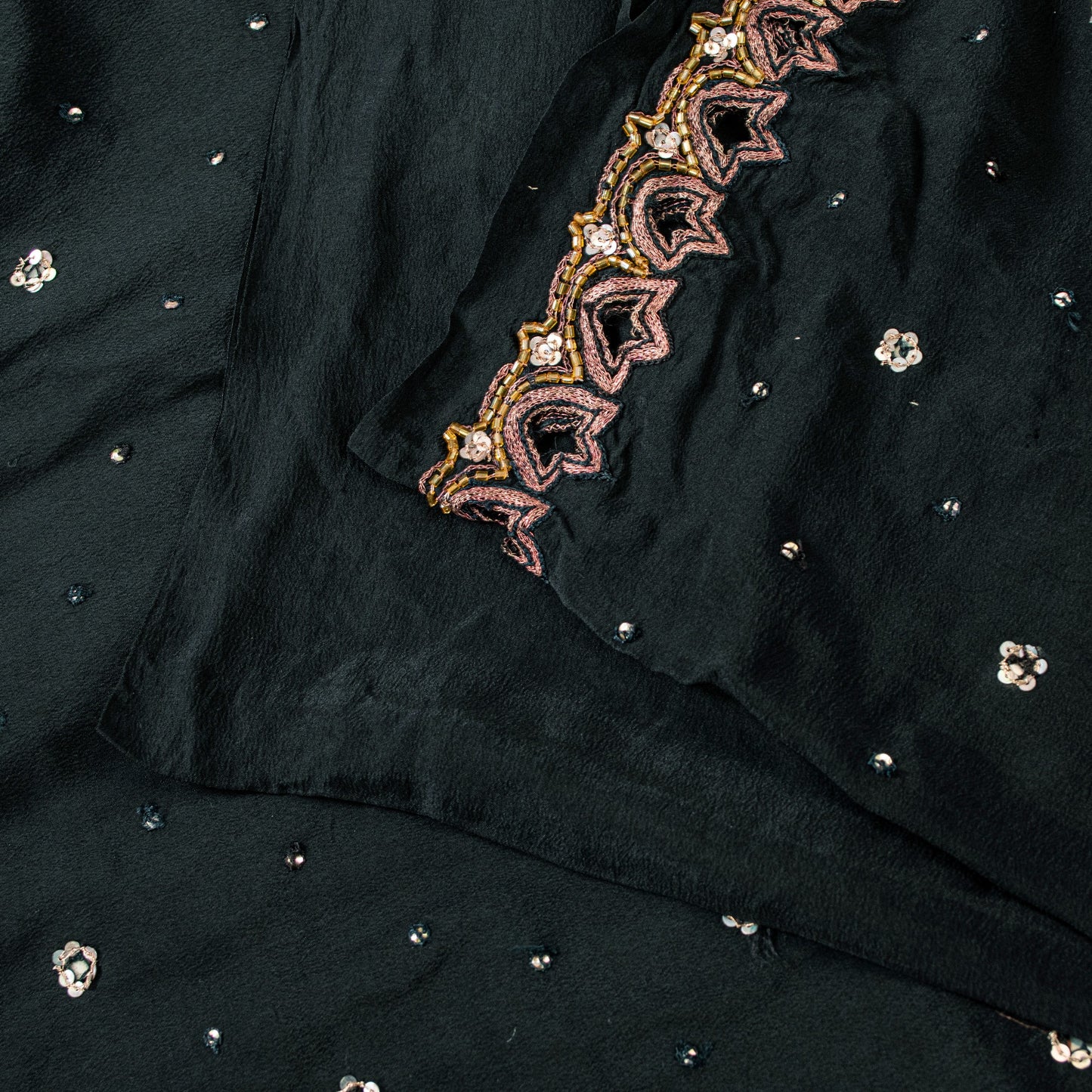 Sanskriti Vintage Black Pure Crepe Saree Hand Embroidered Sequins 5.5+YD Fabric