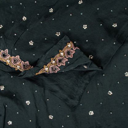 Sanskriti Vintage Black Pure Crepe Saree Hand Embroidered Sequins 5.5+YD Fabric