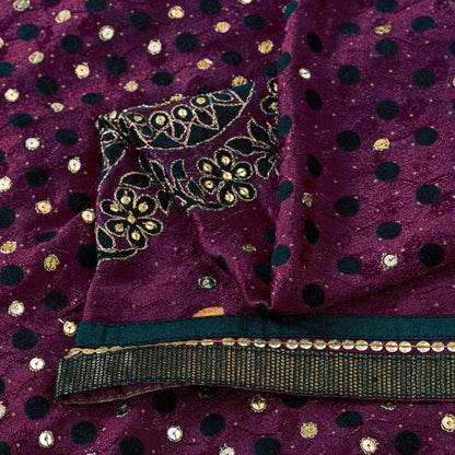 Sanskriti Vintage Wine Pure Silk Saree Hand Beaded Zari Velvet Patch 6+YD Fabric