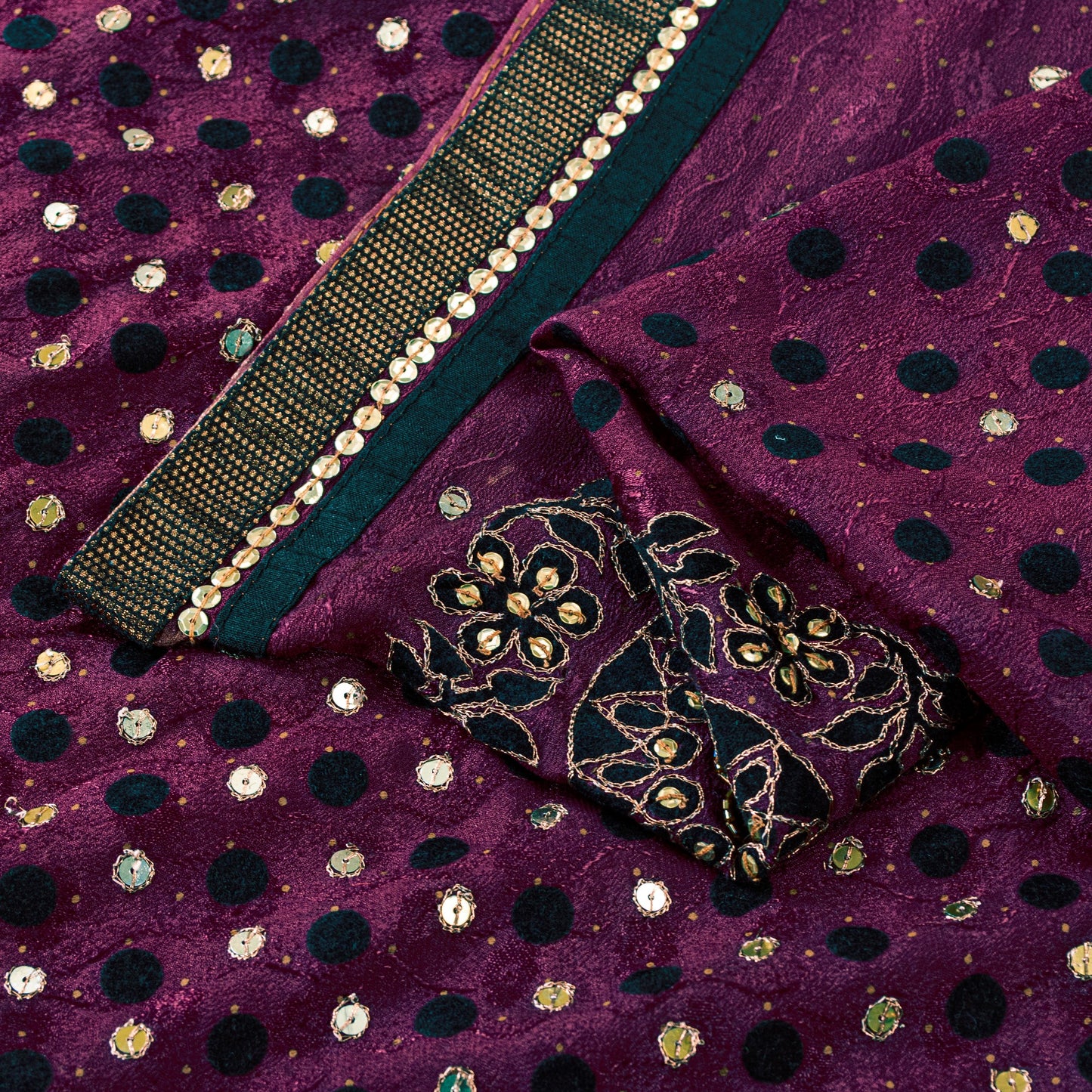 Sanskriti Vintage Wine Pure Silk Saree Hand Beaded Zari Velvet Patch 6+YD Fabric