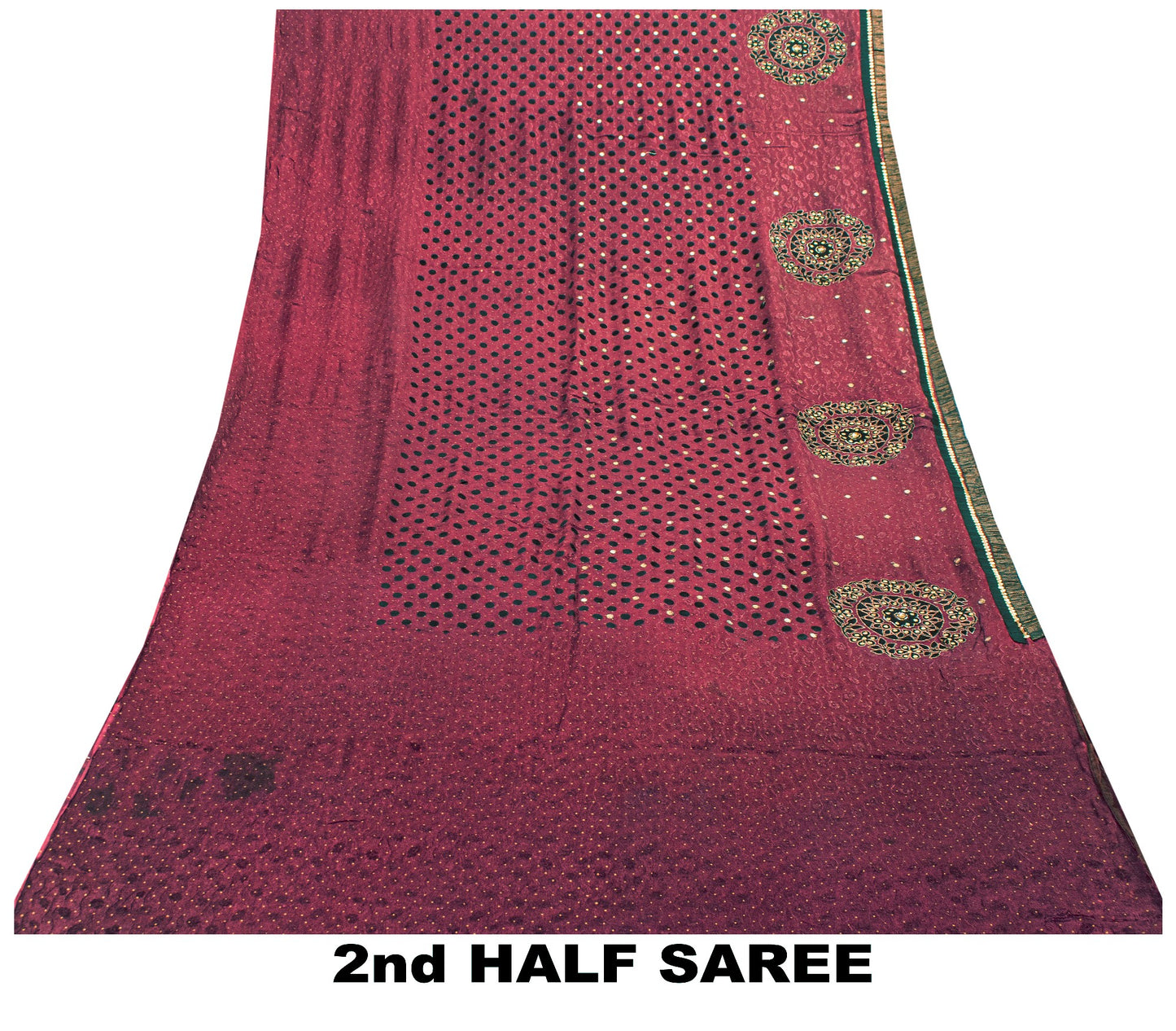 Sanskriti Vintage Wine Pure Silk Saree Hand Beaded Zari Velvet Patch 6+YD Fabric