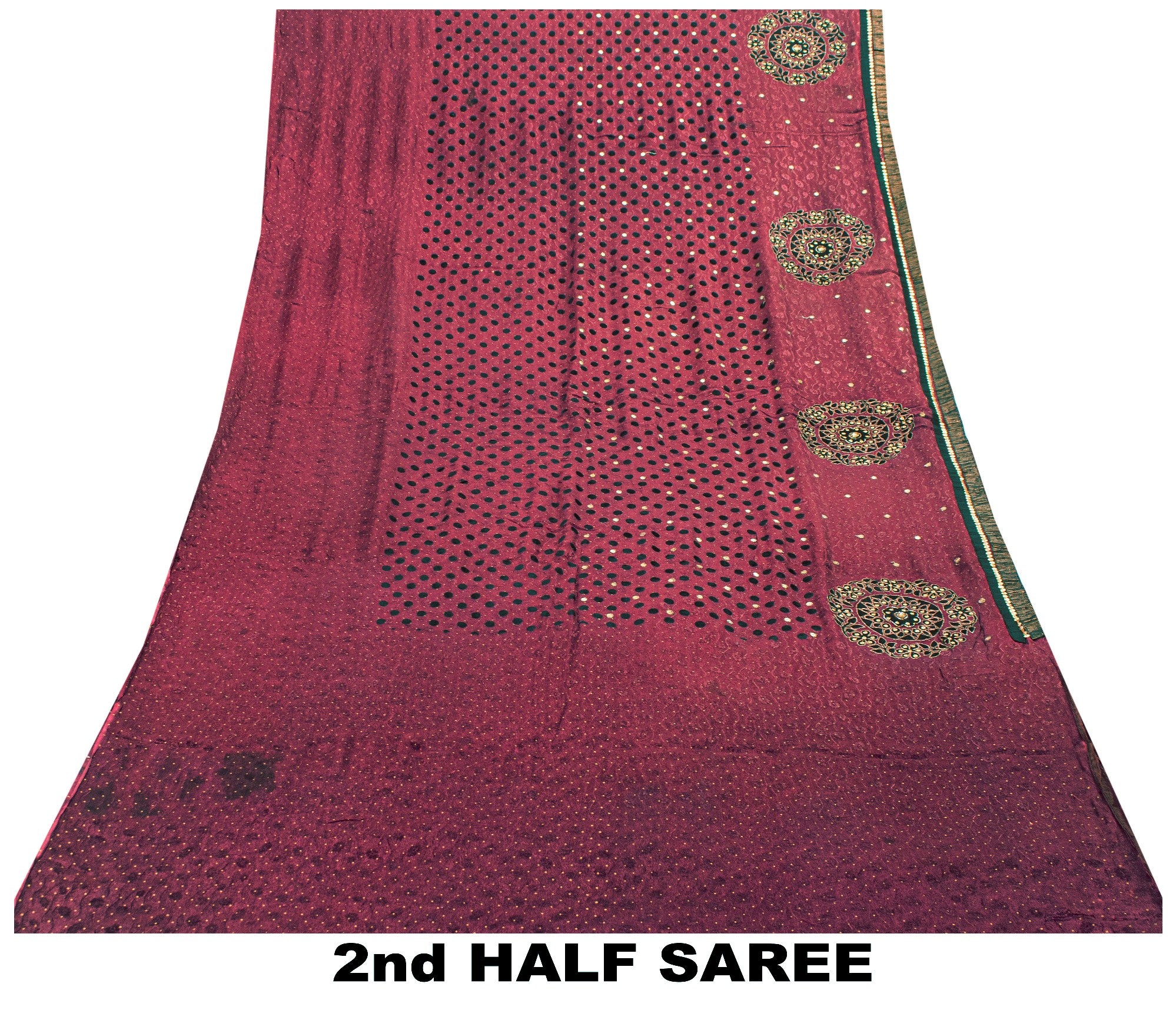 Sanskriti Vintage Wine Pure Silk Saree Hand Beaded Zari Velvet Patch 6+YD Fabric
