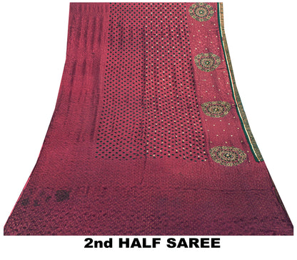 Sanskriti Vintage Wine Pure Silk Saree Hand Beaded Zari Velvet Patch 6+YD Fabric