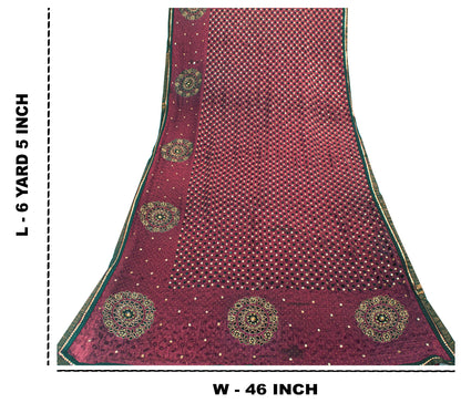 Sanskriti Vintage Wine Pure Silk Saree Hand Beaded Zari Velvet Patch 6+YD Fabric