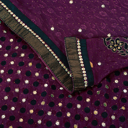 Sanskriti Vintage Wine Pure Silk Saree Hand Beaded Zari Velvet Patch 6+YD Fabric