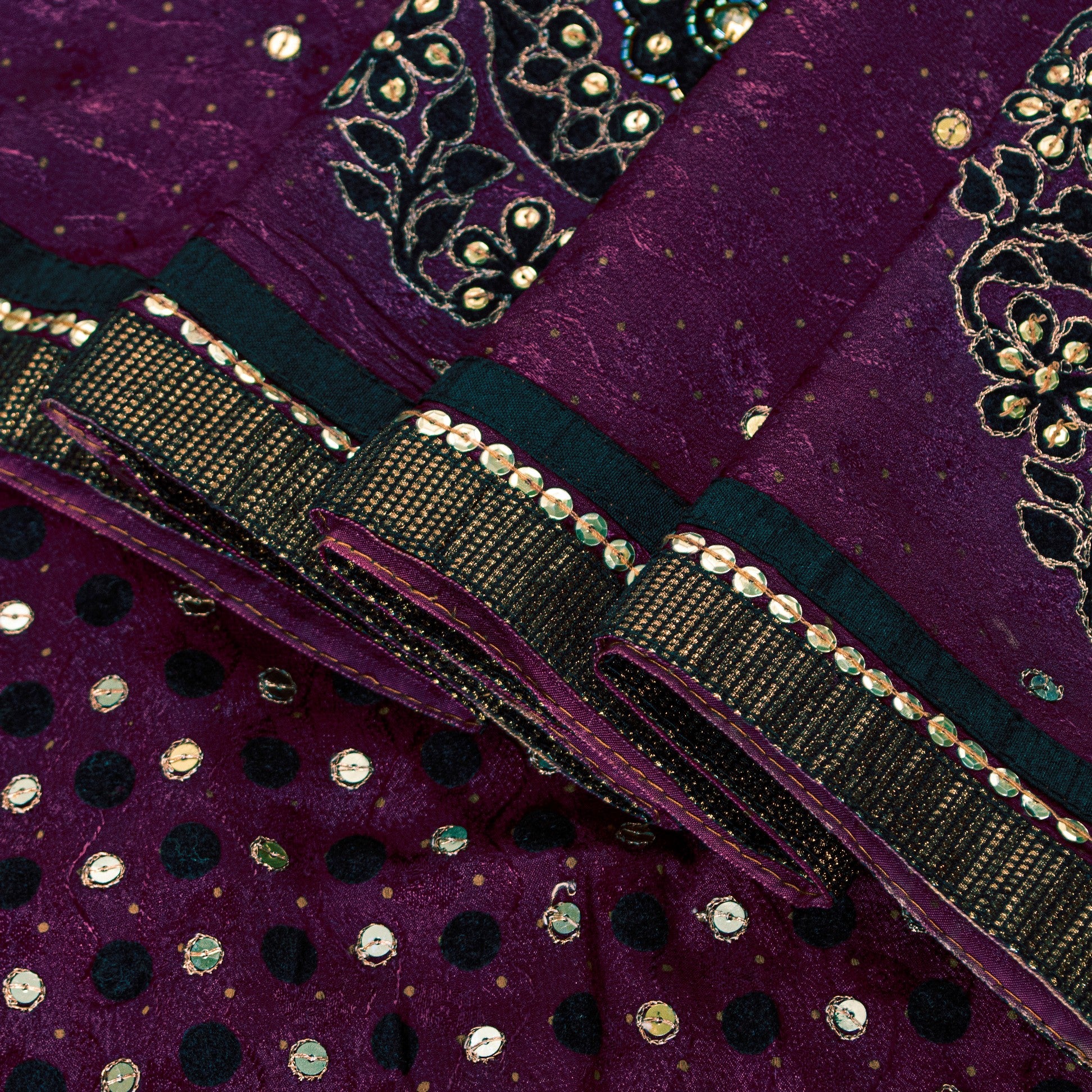 Sanskriti Vintage Wine Pure Silk Saree Hand Beaded Zari Velvet Patch 6+YD Fabric