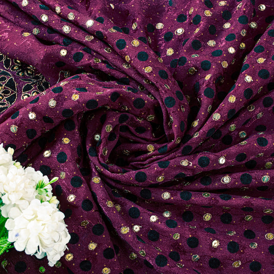 Sanskriti Vintage Wine Pure Silk Saree Hand Beaded Zari Velvet Patch 6+YD Fabric