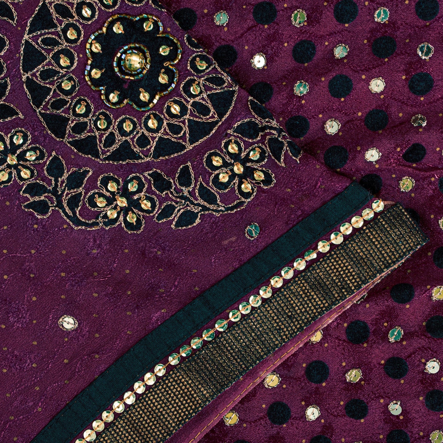 Sanskriti Vintage Wine Pure Silk Saree Hand Beaded Zari Velvet Patch 6+YD Fabric
