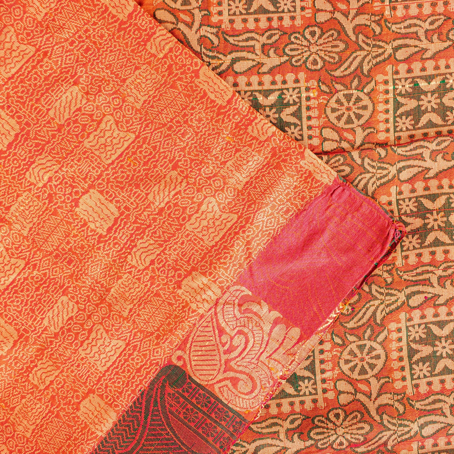 Sanskriti Vintage Orange 100%Pure Silk Saree Hand Woven Sari 5.5+YD Craft Fabric