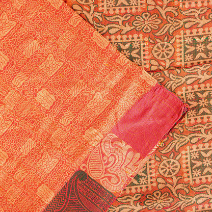 Sanskriti Vintage Orange 100%Pure Silk Saree Hand Woven Sari 5.5+YD Craft Fabric