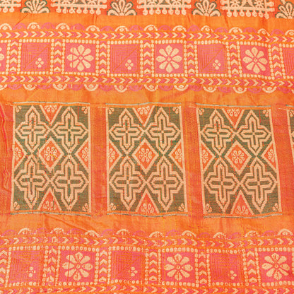 Sanskriti Vintage Orange 100%Pure Silk Saree Hand Woven Sari 5.5+YD Craft Fabric