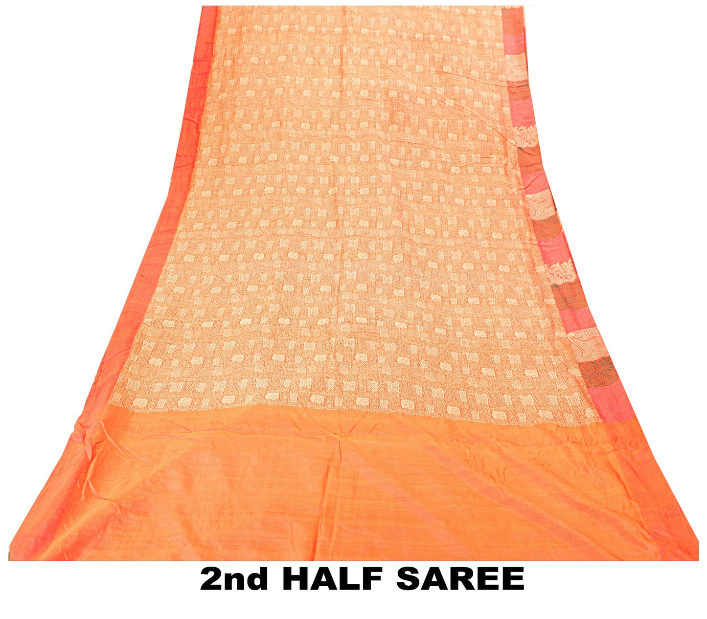 Sanskriti Vintage Orange 100%Pure Silk Saree Hand Woven Sari 5.5+YD Craft Fabric