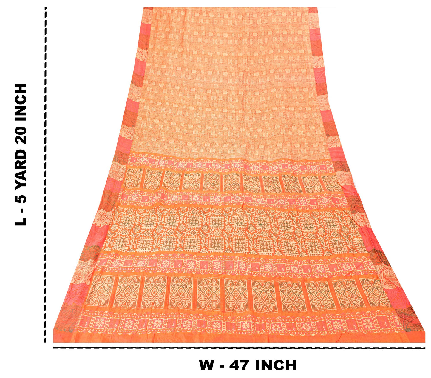 Sanskriti Vintage Orange 100%Pure Silk Saree Hand Woven Sari 5.5+YD Craft Fabric