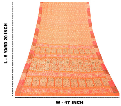 Sanskriti Vintage Orange 100%Pure Silk Saree Hand Woven Sari 5.5+YD Craft Fabric