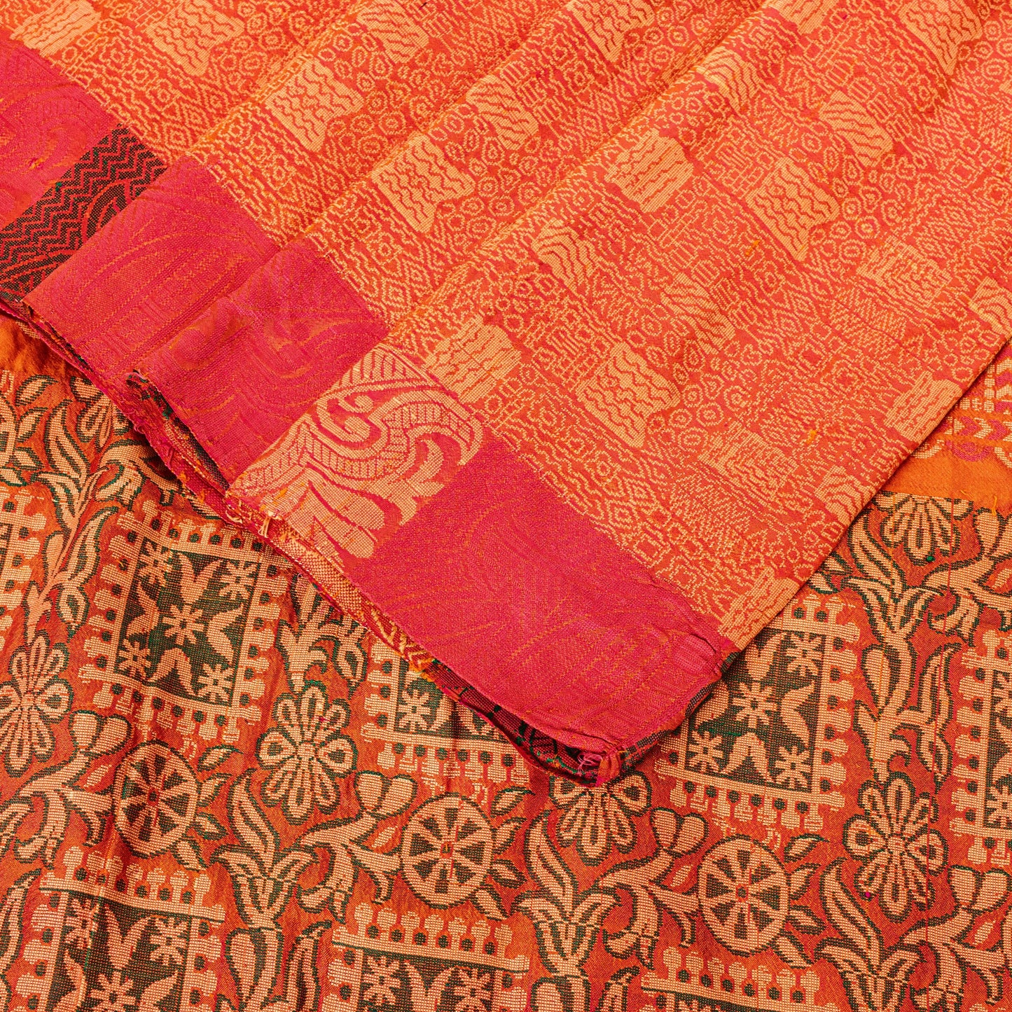 Sanskriti Vintage Orange 100%Pure Silk Saree Hand Woven Sari 5.5+YD Craft Fabric
