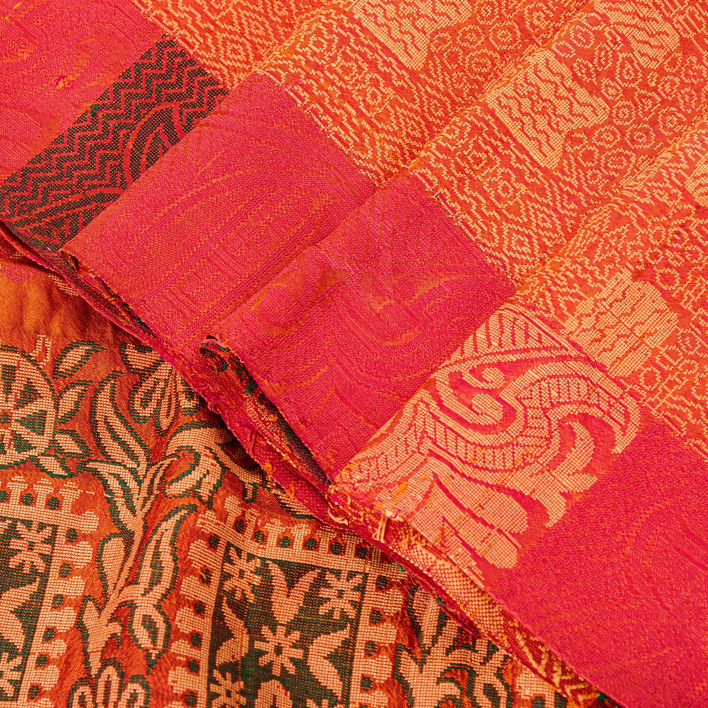 Sanskriti Vintage Orange 100%Pure Silk Saree Hand Woven Sari 5.5+YD Craft Fabric
