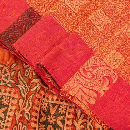 Sanskriti Vintage Orange 100%Pure Silk Saree Hand Woven Sari 5.5+YD Craft Fabric