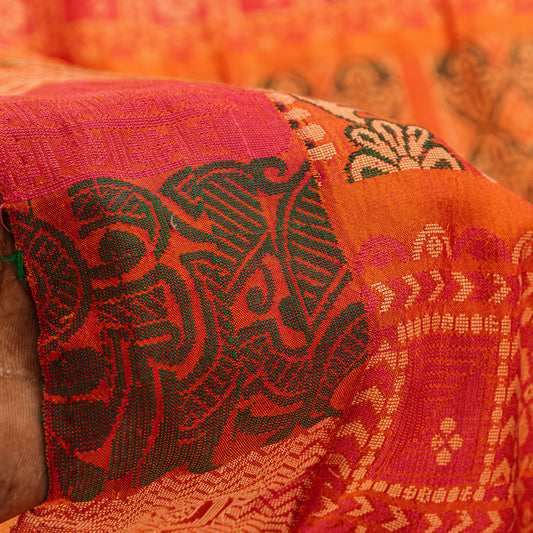 Sanskriti Vintage Orange 100%Pure Silk Saree Hand Woven Sari 5.5+YD Craft Fabric