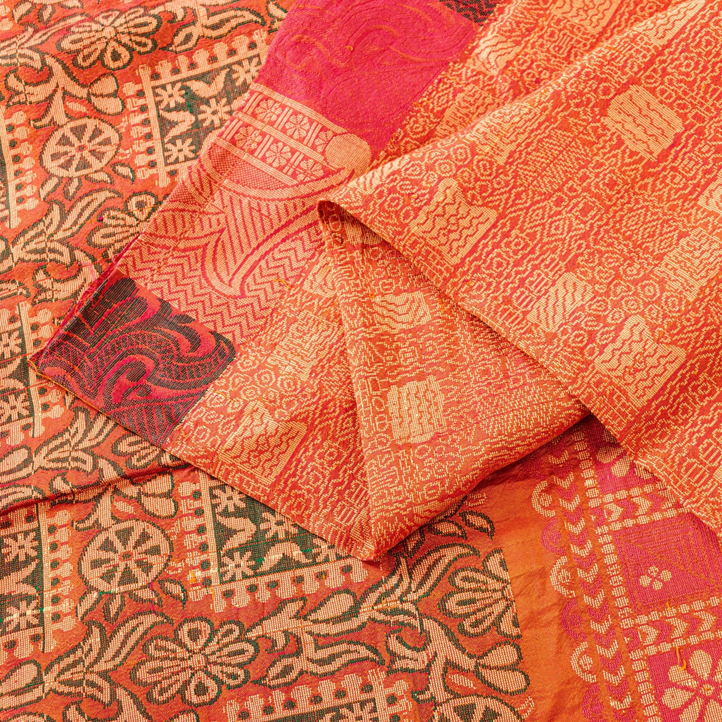 Sanskriti Vintage Orange 100%Pure Silk Saree Hand Woven Sari 5.5+YD Craft Fabric