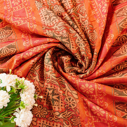 Sanskriti Vintage Orange 100%Pure Silk Saree Hand Woven Sari 5.5+YD Craft Fabric