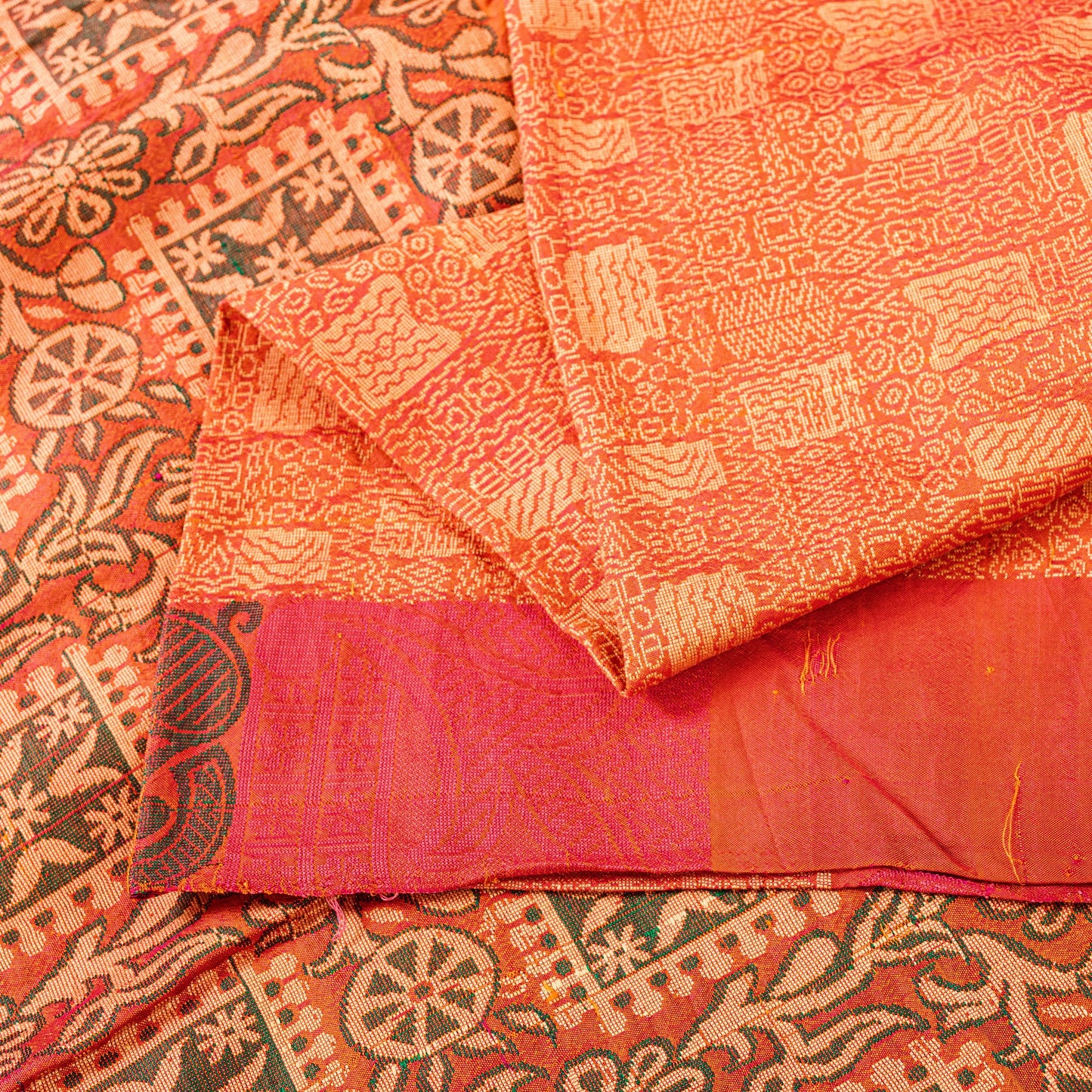 Sanskriti Vintage Orange 100%Pure Silk Saree Hand Woven Sari 5.5+YD Craft Fabric