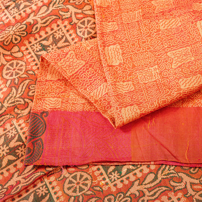 Sanskriti Vintage Orange 100%Pure Silk Saree Hand Woven Sari 5.5+YD Craft Fabric