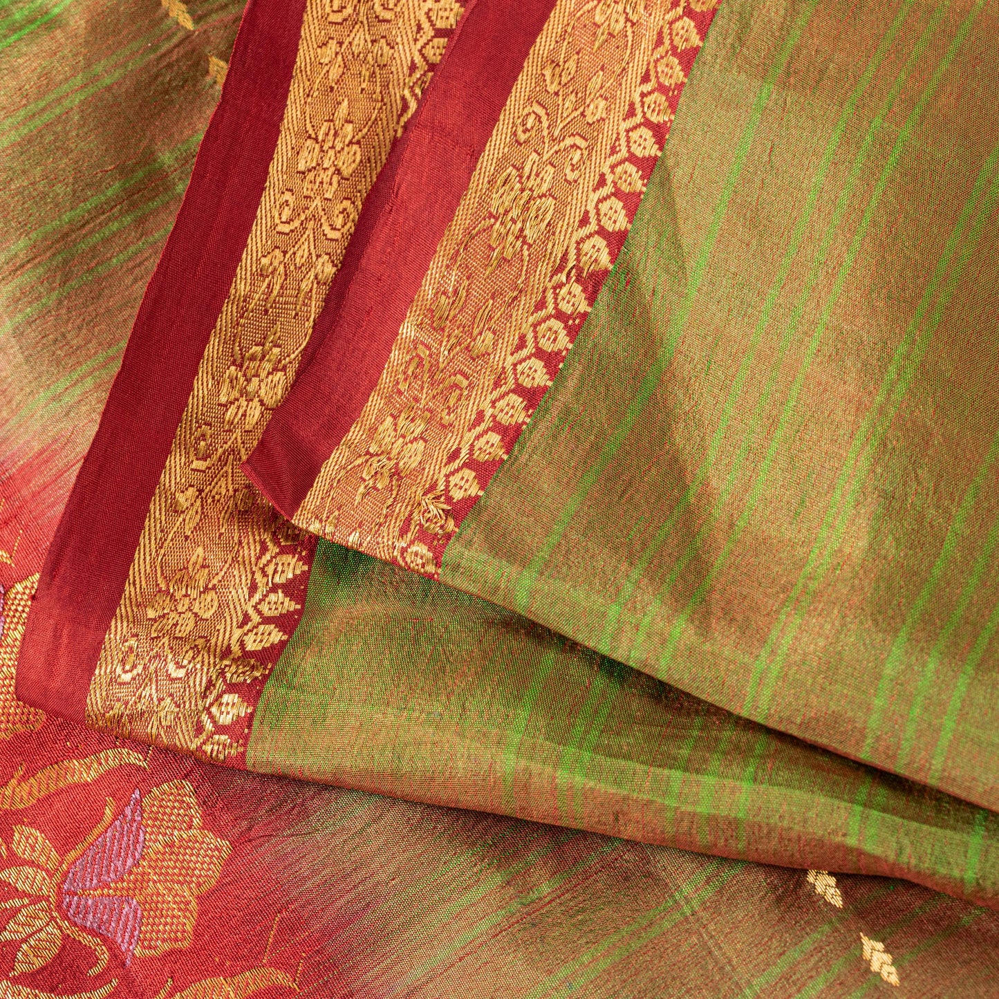 Sanskriti Vintage Green-Red Pure Silk Saree Zari Woven Sari 5.5+YD Craft Fabric