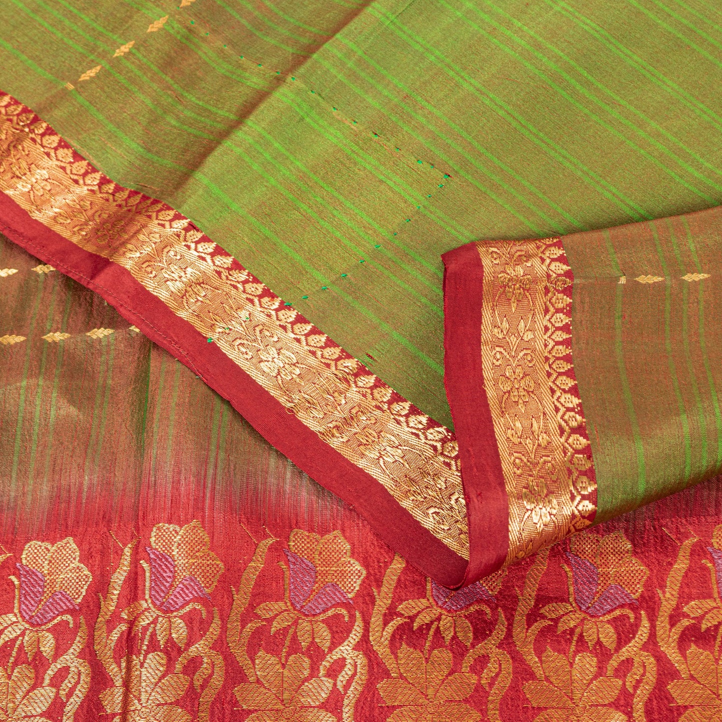 Sanskriti Vintage Green-Red Pure Silk Saree Zari Woven Sari 5.5+YD Craft Fabric