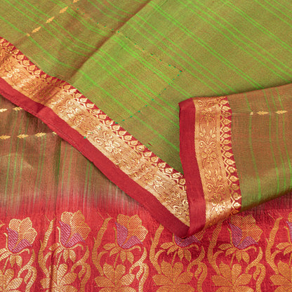 Sanskriti Vintage Green-Red Pure Silk Saree Zari Woven Sari 5.5+YD Craft Fabric