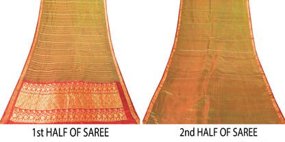 Sanskriti Vintage Green-Red Pure Silk Saree Zari Woven Sari 5.5+YD Craft Fabric