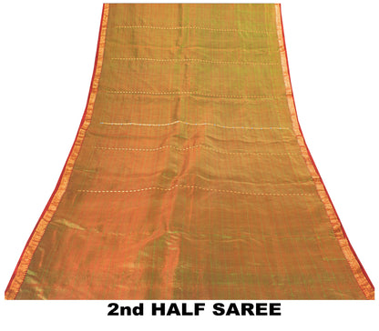Sanskriti Vintage Green-Red Pure Silk Saree Zari Woven Sari 5.5+YD Craft Fabric