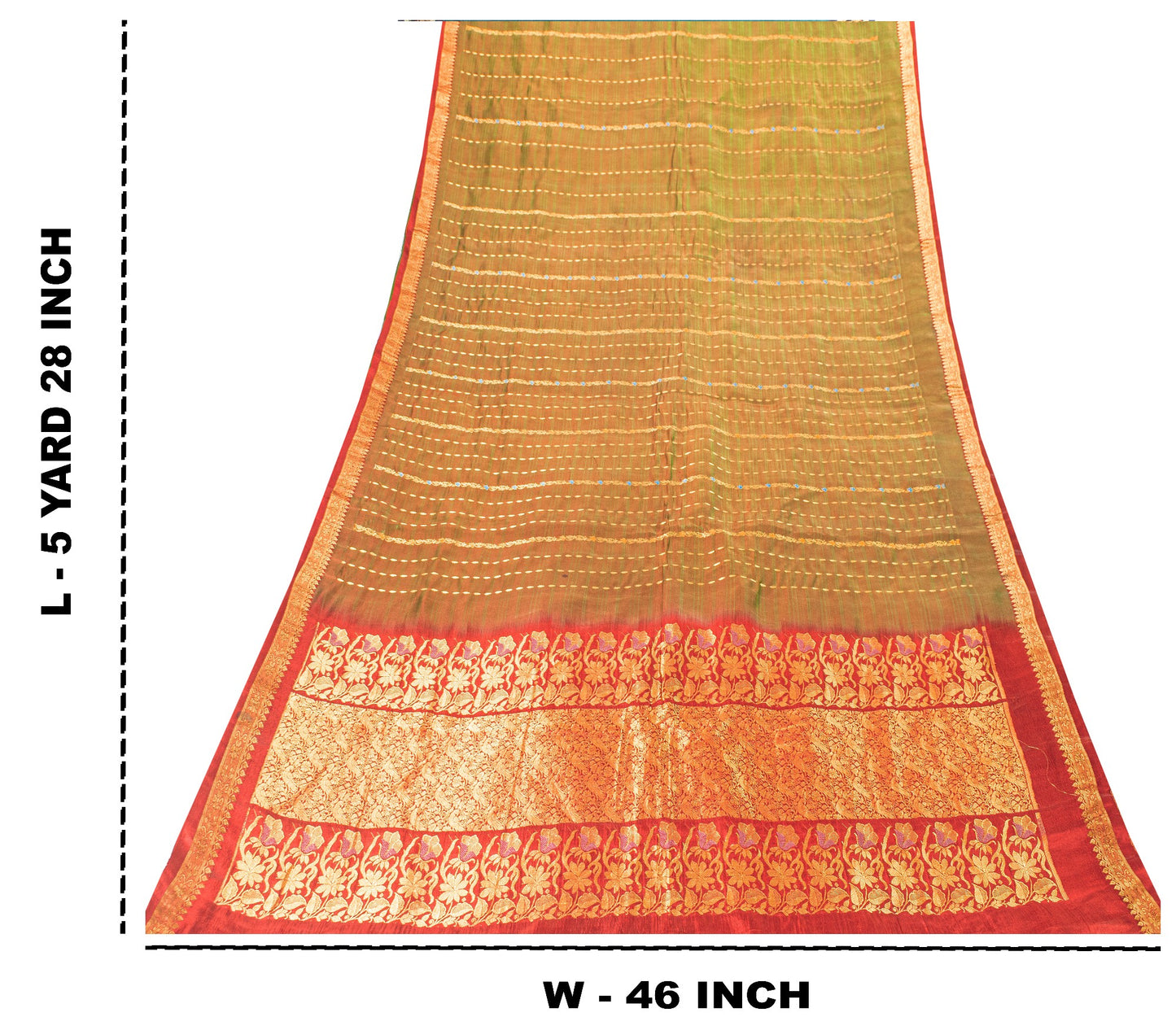 Sanskriti Vintage Green-Red Pure Silk Saree Zari Woven Sari 5.5+YD Craft Fabric