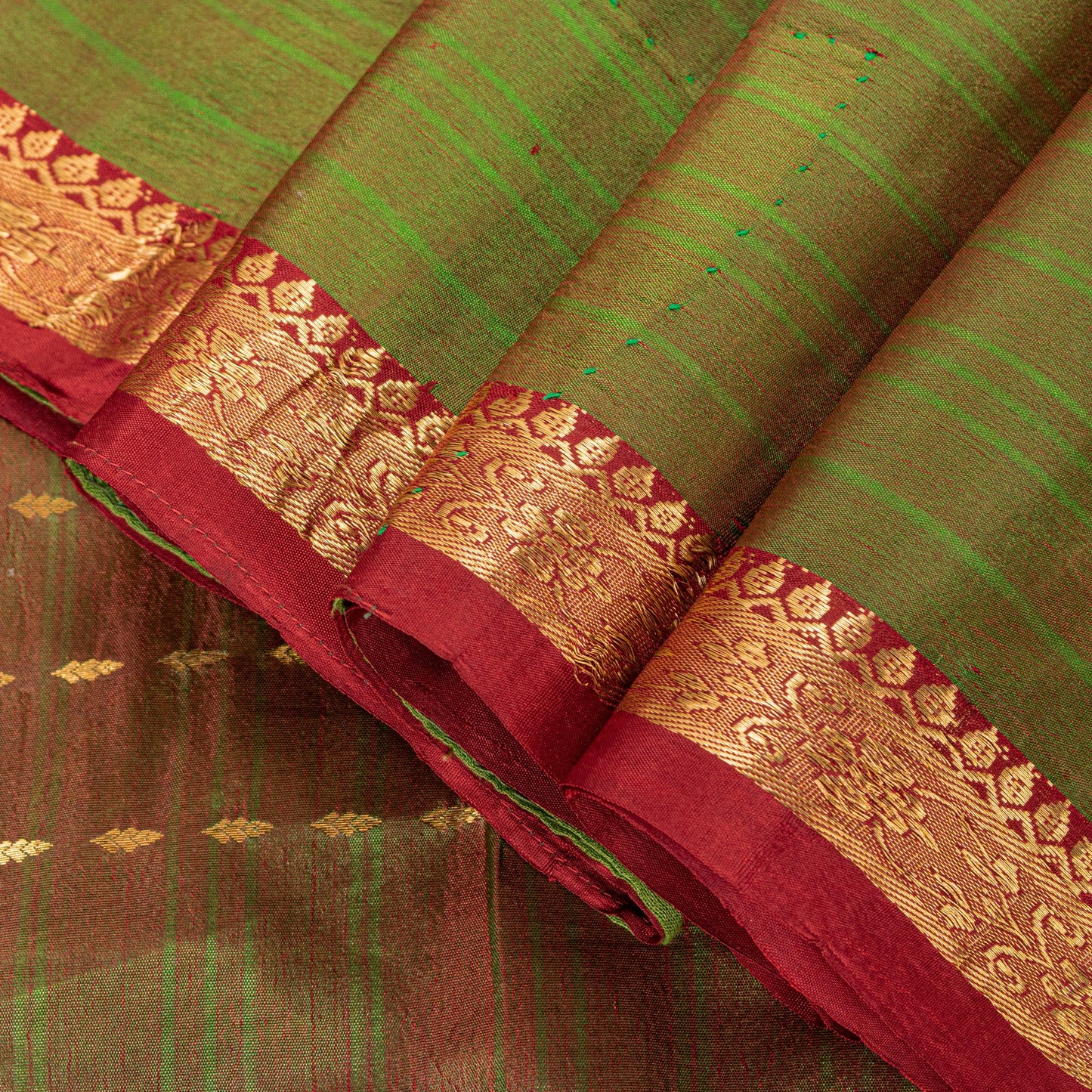 Sanskriti Vintage Green-Red Pure Silk Saree Zari Woven Sari 5.5+YD Craft Fabric