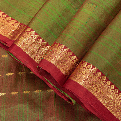 Sanskriti Vintage Green-Red Pure Silk Saree Zari Woven Sari 5.5+YD Craft Fabric
